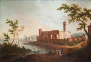 Angelo Cignaroli (Turim, 1767-1841/1842). "Vista do antigo castelo de Ponte Stura pelo lado do Pó"